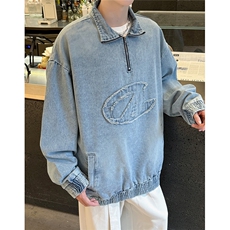 长袖Polo衫男刺绣字母美式复古宽松半拉链卫衣JK02562-P70，男装Polo衫，星座308B-2