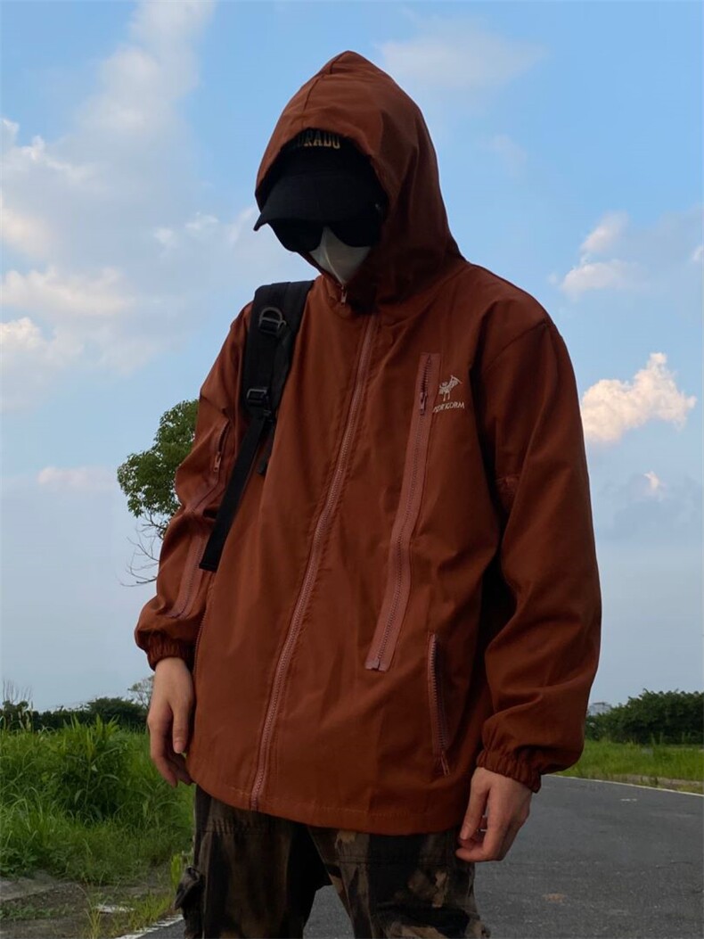 户外森系冲锋衣连帽夹克机能男宽松落肩纯色上衣外套J317-P55,男装夹克,星座1007（原301D）
