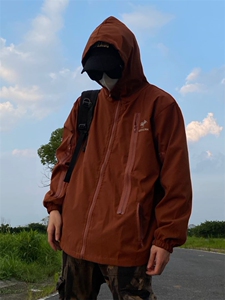 户外森系冲锋衣连帽夹克机能男宽松落肩纯色上衣外套J317-P55图片