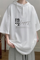 LD5431-P45连帽短袖t恤男大码胖子带帽五分袖中袖，男装T恤，电商A040