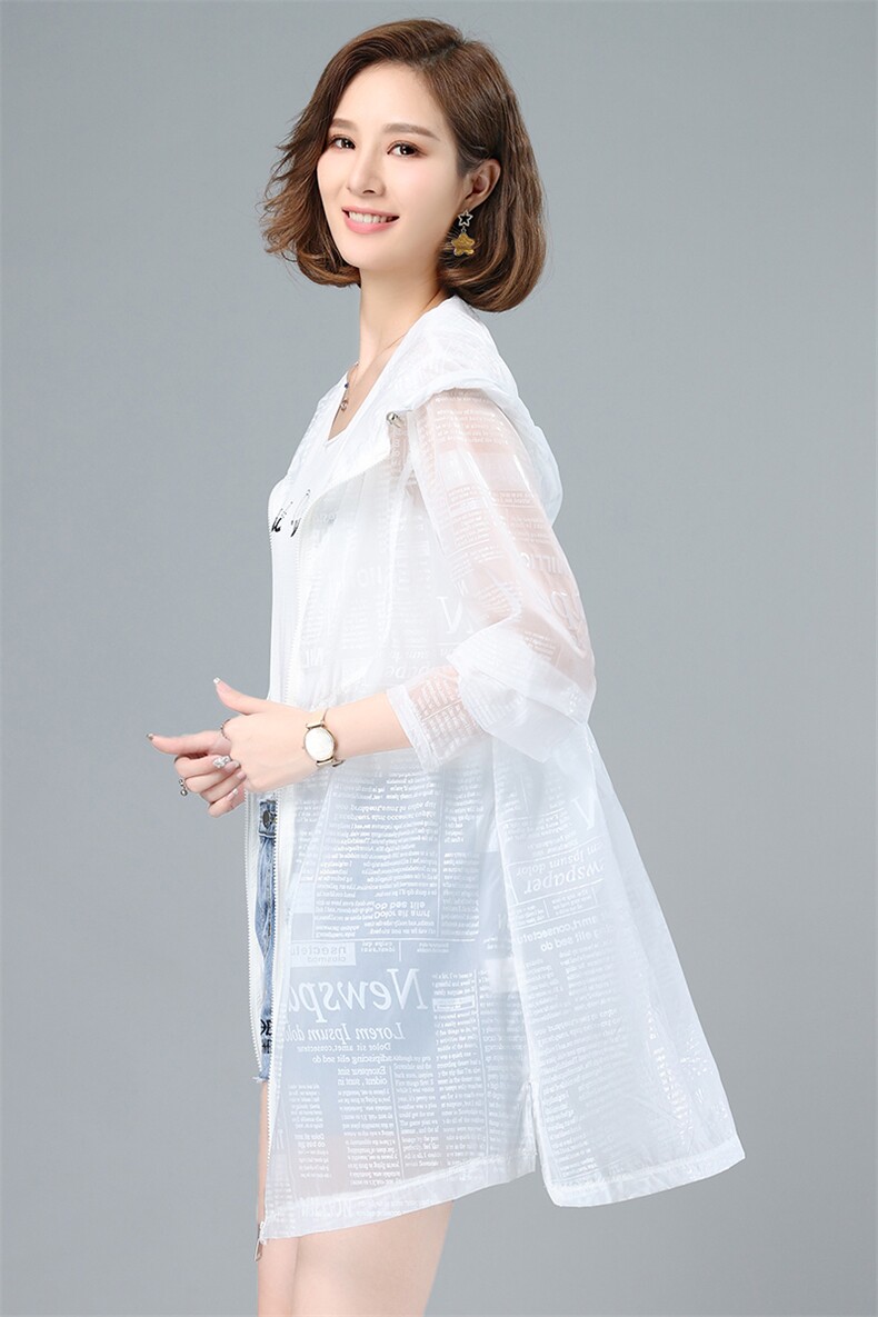 薄款印花防晒衣女式中长款夏季2025新款防紫外线连帽透气冰丝外套,女装防晒衣,依倍林