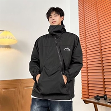 小牛津防水连帽斜拉链杏色黑色绿色M-XXLV49，男装夹克，星座1116A-1（原606A）
