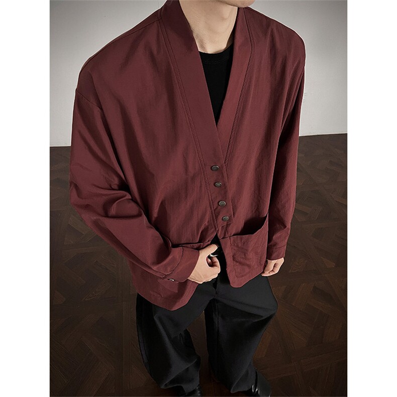 现货CS1161-p55新款高品质小众叠穿开衫大码衬衫上衣外套,男装衬衫,电商A059