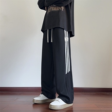 美式条纹休闲裤男冬季加绒加厚宽松直筒运动裤24XK66867J特批45，男装休闲裤，电商A042