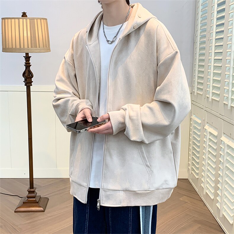 直播品质双拉链设计麂皮绒开衫卫衣外套A395P70,女装短外套,电商A309