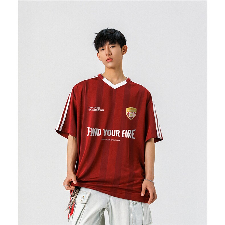 美式复古条纹运动印花球衣男大码M-5XL短袖T恤男DX78030P48控75，男装T恤，星座227-7