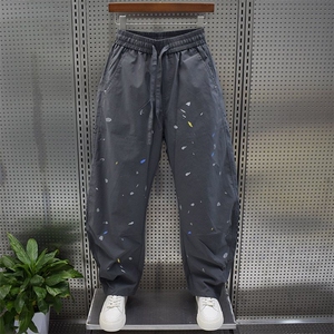 1506-1/KH3101/P39泼墨涂鸦休闲裤男夏季薄款弯刀阔腿裤宽松美式图片