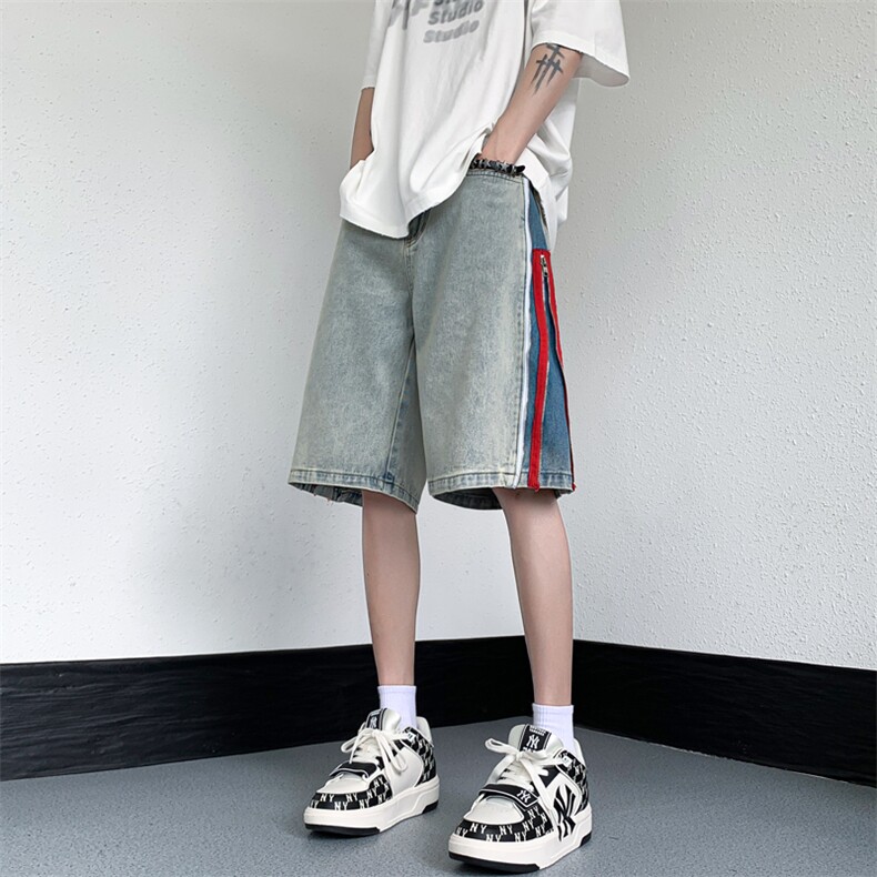 B221美式ins高街暗黑小众拉链牛仔短裤五分裤LK23094-P65控88，男装牛仔裤，电商B221