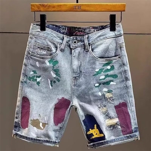 美式牛仔短裤男夏季薄款潮牌破洞中裤直筒休闲2025新款复古五图片