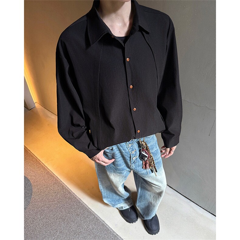 CS1159-特P33控58秋季潮流大码拼接高级感痞帅衬衫宽松外套男，男装衬衫，电商A059