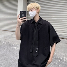 DW1271-P40新中式男衬衫短袖夏季痞帅高级感男装七分中袖无领衬衣，男装衬衫，星座603-2