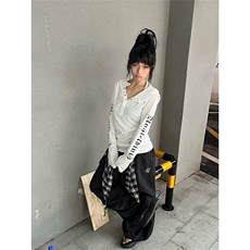 CP1243-P49美式复古叠穿格子绑带伞兵休闲裤男女宽松阔腿长裤，男装休闲裤，电商B323A