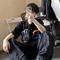 万针全刺绣工艺抖音得物高品质260克重磅纯棉双纱美式高街短袖T恤，男装T恤，电商A486