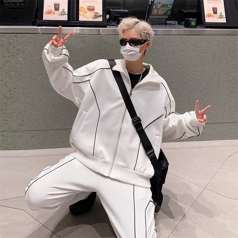 高级感痞帅休闲运动套装男宽松设计感AT119-P80，男装休闲套装，星座1109-4