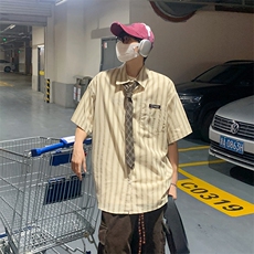 特P40无差价夏季新款潮流设计条纹短袖衬衫-HC2280相机风，男装衬衫，电商A003