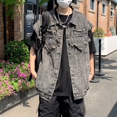 美式设计感小众牛仔马甲港风水洗高街情侣无袖外套潮牌MJ53-P56，男装背心/马甲，星座1008