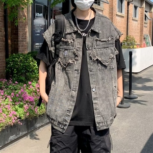 美式设计感小众牛仔马甲港风水洗高街情侣无袖外套潮牌MJ53-P56图片
