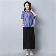 条纹优雅韩版方领套头2021年夏季短袖修身显瘦甜美衬衫，女装衬衫，叶笙衣