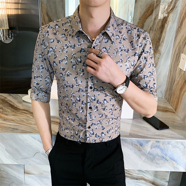 312A-115-P552025新款韩版修身帅气花衬衫英伦时尚男士衬衣B,男装衬衫,星座312A-5