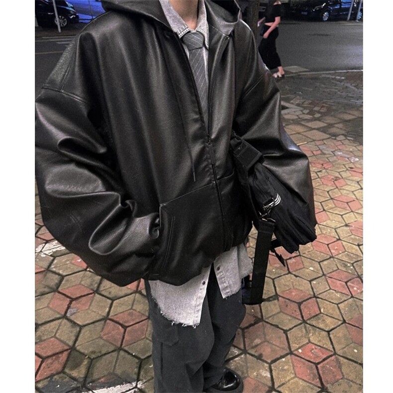 胸口刺绣logo春季常规皮夹克连帽短拉链双开皮衣J2507-P90,男装夹克,星座1213