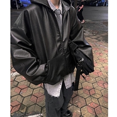胸口刺绣logo春季常规皮夹克连帽短拉链双开皮衣J2507-P90，男装夹克，星座1213