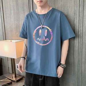 潮流笑脸印花2025夏季新款现货男士圆领短袖T恤1210-2-DT191-P10图片