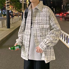 小香风格子长袖衬衫男宽松潮流衬衣毛呢外套衬衫CS30-P50，男装夹克，星座308B-1