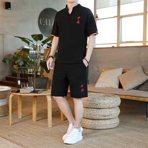 夏季短袖套装五分裤套装休闲新款风中式男图片