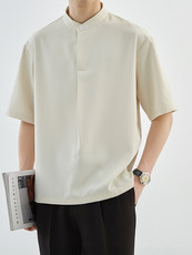抖音夏季男士七分袖纯色冰丝衬衫男宽松衬衣A236-0855-P55，男装衬衫，电商A236
