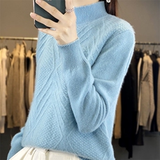 长袖套头纯色2024年秋季半高圆领简约羊毛衫，女装羊毛衫，德晨羊绒