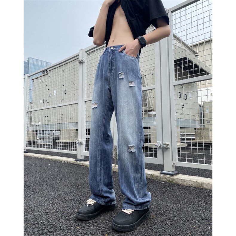 2025夏季新款水洗破洞冰丝透气垂顺牛仔裤B315-K24143-p65控78,男装牛仔裤,电商B315