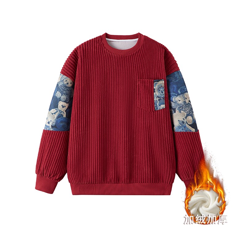 现货WY10065-特P45加绒特P55特殊面料圆领百搭小熊卫衣,男装卫衣,电商A059