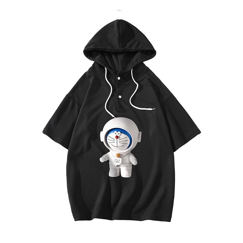 NASA叮当猫连帽短袖t恤男大码胖子带帽五分袖中袖白底LD54233-P45,男装T恤,电商A040A