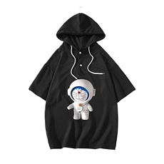 NASA叮当猫连帽短袖t恤男大码胖子带帽五分袖中袖白底LD54233-P45，男装T恤，电商A040A