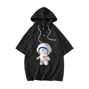 NASA叮当猫连帽短袖t恤男大码胖子带帽五分袖中袖白底LD54233-P45图片