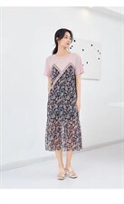 新货夏新款假两件套连衣裙，女装连衣裙，觅处