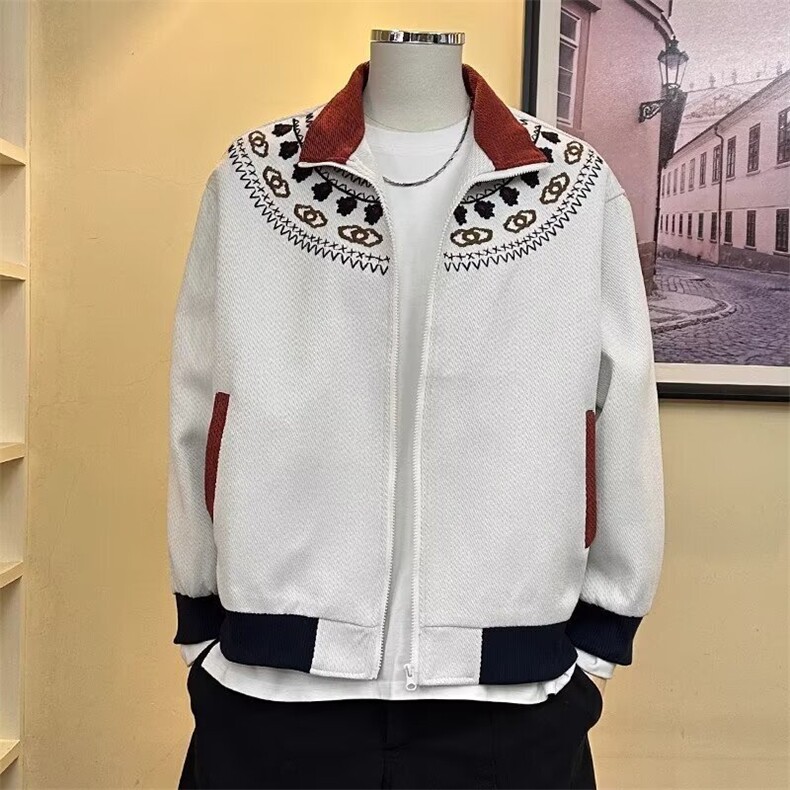 W10680-P63网图现货美式复古刺绣运动休闲民族风夹克费尔岛外套，男装民族服装，星座1608