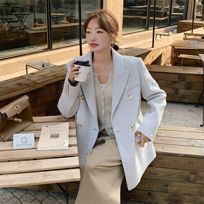 现货主推款双面羊毛呢西装外套，女装毛呢外套，SL