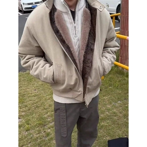 可拆卸帽重磅加绒哈灵顿飞行夹克外套男冬季美式复古短款工装棉服图片