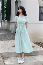 【现货】2021夏装新款纯色连衣裙166-1020P70桔红，女装连衣裙，茜茜公主
