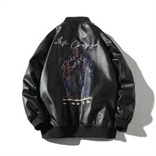 709-JK66-P8520秋新款港风情侣休闲刺绣PU皮衣百搭宽松外套男，男装皮衣，星座709