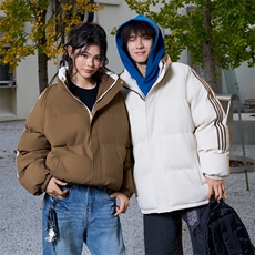 ！冬季条纹五防立领加绒加厚棉衣情侣撞色棉服外套MY7777-P68，男装棉衣，星座610B-1