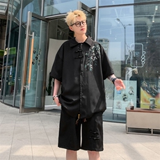 量大优供视频新风竹叶刺绣花冰丝短袖衬衫男XH54-特P33，男装衬衫，电商B367