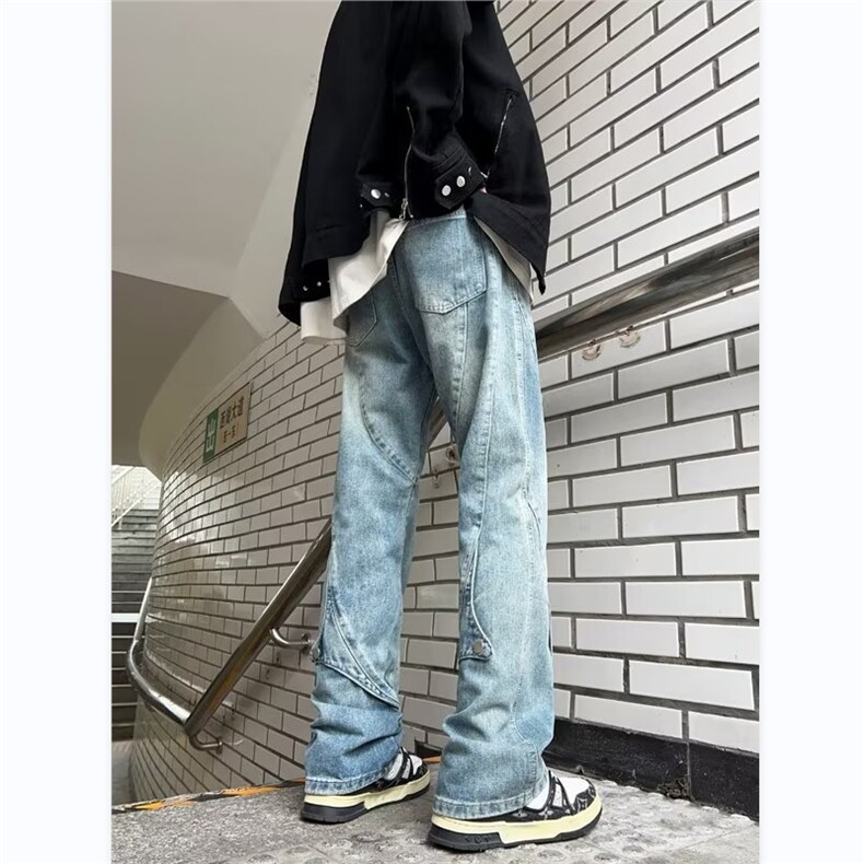牛仔裤男韩版潮流拼接个性高街帅2024秋冬新款ins长裤RK1057-P48,男装牛仔裤,星座412-2