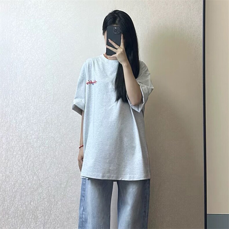 万针全刺绣工艺抖音得物高品质260克重磅纯棉双纱美式高街短袖T恤,男装T恤,电商A486-1