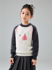 优质精选100%羊毛衫秋冬新款卡通毛衣女童加厚圆领长袖宝宝针织衫，童装儿童羊毛衫，初丹羊绒童装