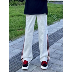 三条杠美式条纹弯刀卫裤男款秋季显瘦休闲裤子bf慵懒风阔腿长裤，男装休闲裤，星座506A