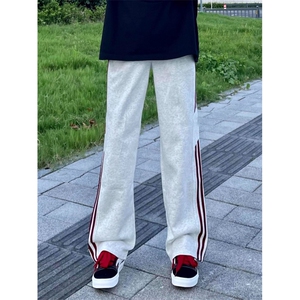 三条杠美式条纹弯刀卫裤男款秋季显瘦休闲裤子bf慵懒风阔腿长裤图片