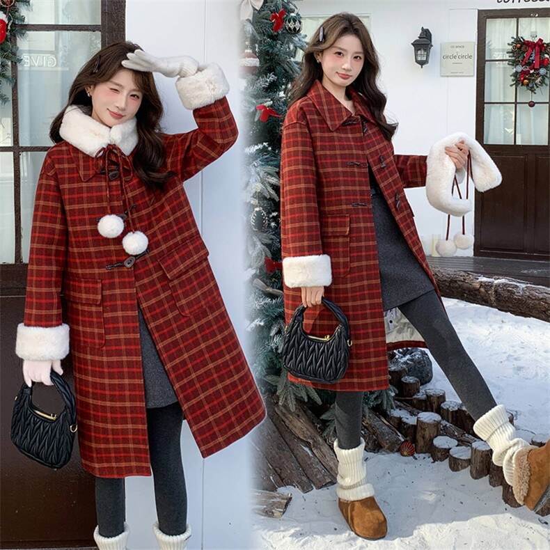 2025年冬季新款韩版时尚优雅气质内胆含90白鸭绒长款羊毛呢大衣，女装毛呢外套，超帛