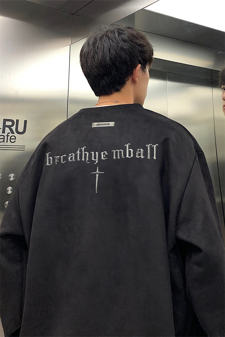 刺绣麂皮绒卫衣QC5184-TP40控价58青少年宽松圆领男港风外套秋,男装卫衣,电商A102-1
